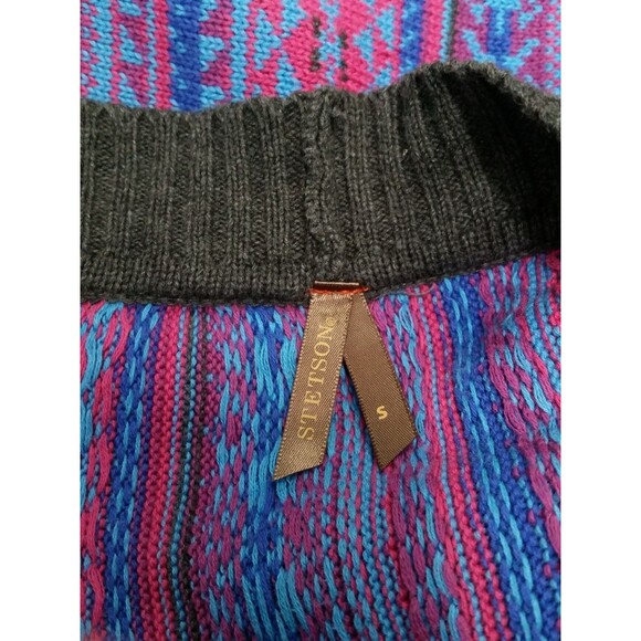 Stetson Intarsia Striped Cozy Cotton Knit Cardigan Sweater Top Size S Small - Picture 8 of 11